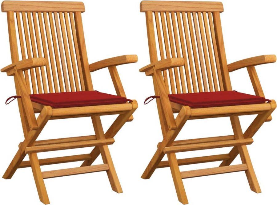 Medina Tuinstoelen 2 st met rode kussens massief teakhout