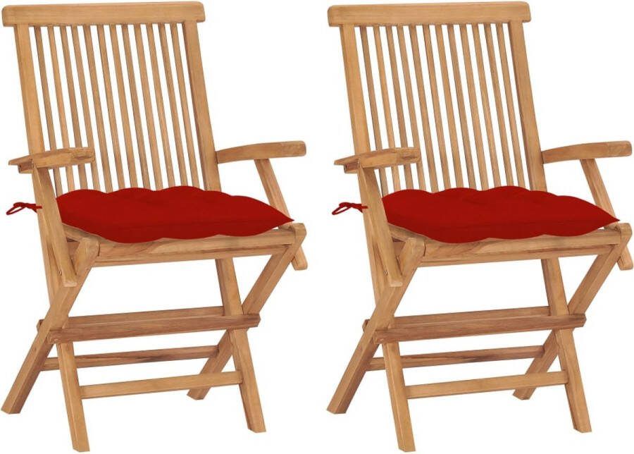 Medina Tuinstoelen 2 st met rode kussens massief teakhout