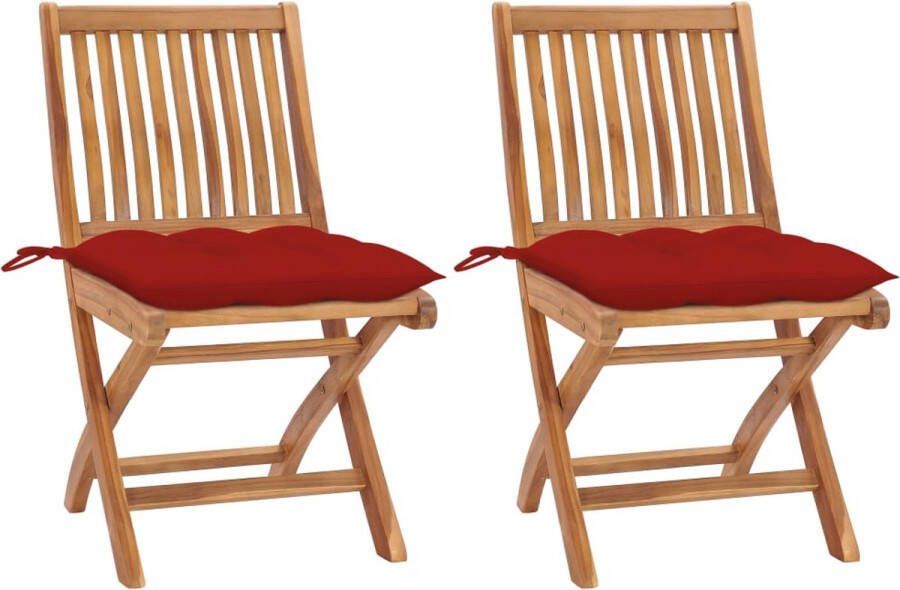 Medina Tuinstoelen 2 st met rode kussens massief teakhout