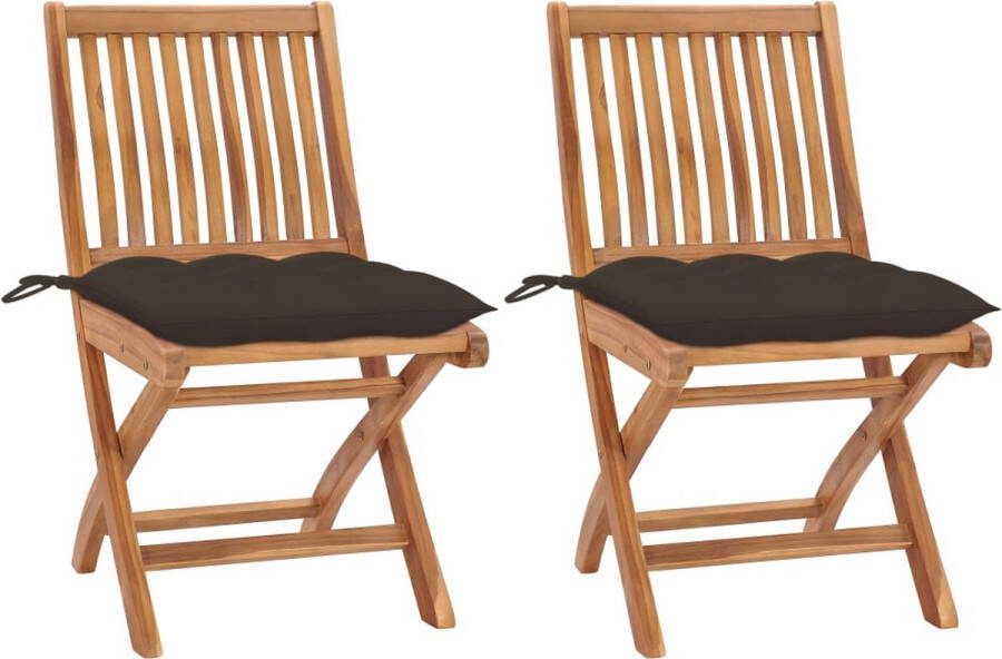 Medina Tuinstoelen 2 st met taupe kussens massief teakhout