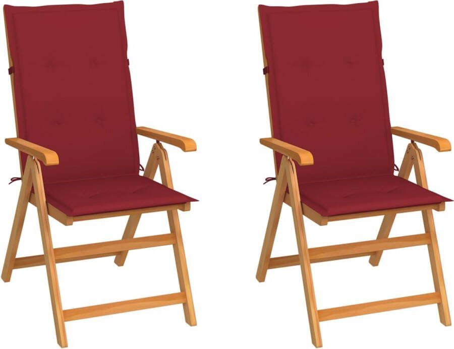 Medina Tuinstoelen 2 st met wijnrode kussens massief teakhout