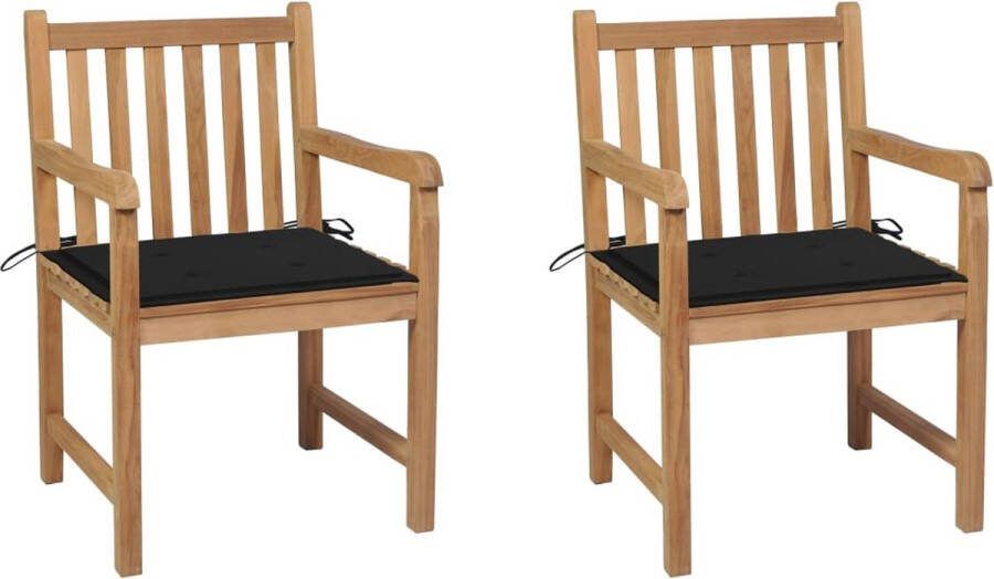 Medina Tuinstoelen 2 st met zwarte kussens massief teakhout