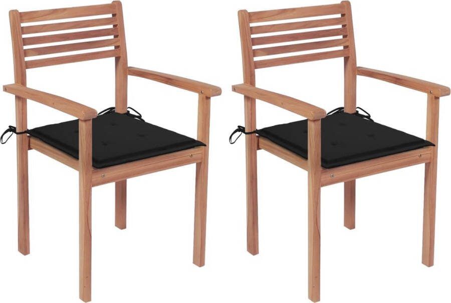 Medina Tuinstoelen 2 st met zwarte kussens massief teakhout