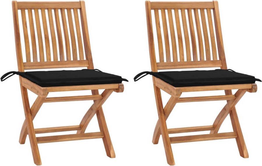 Medina Tuinstoelen 2 st met zwarte kussens massief teakhout