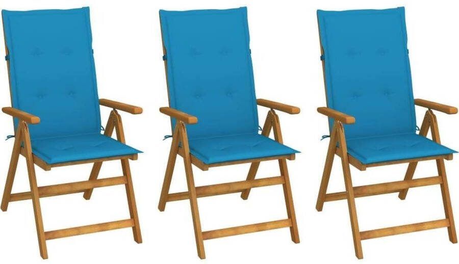 Medina Tuinstoelen 3 st inklapbaar met kussens massief acaciahout