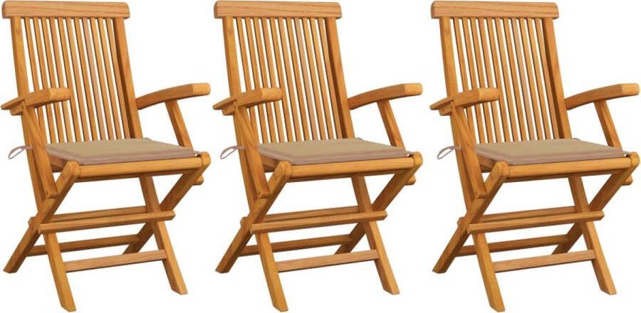 Medina Tuinstoelen 3 st met beige kussens massief teakhout