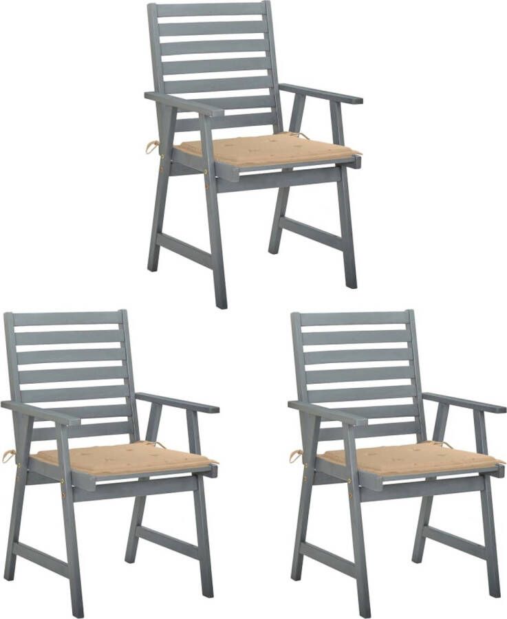 Medina Tuinstoelen 3 st met kussens massief acaciahout