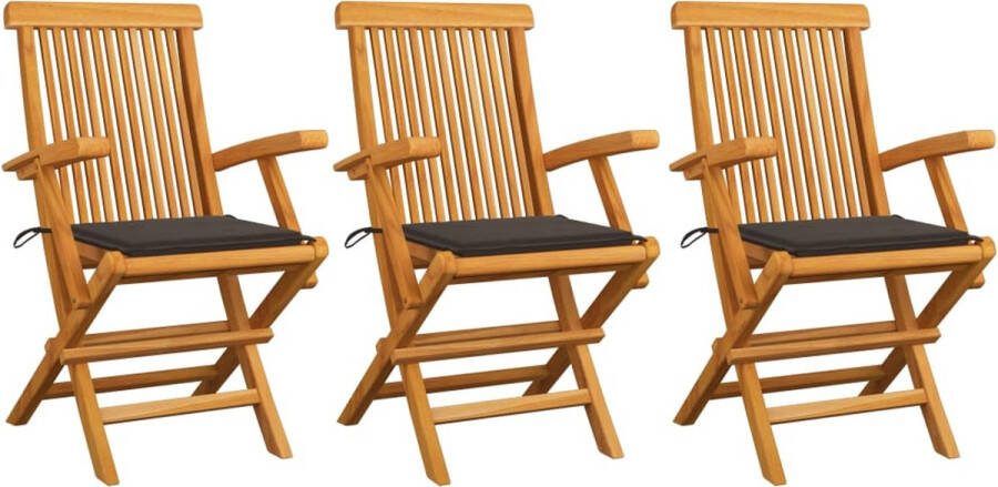 Medina Tuinstoelen 3 st met taupe kussens massief teakhout