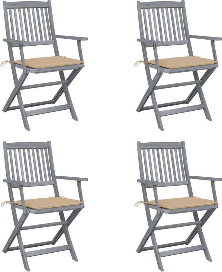 Medina Tuinstoelen 4 st inklapbaar met kussens massief acaciahout