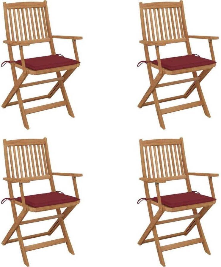Medina Tuinstoelen 4 st inklapbaar met kussens massief acaciahout