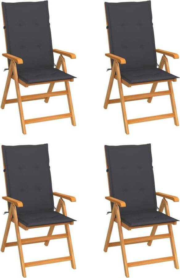 Medina Tuinstoelen 4 st met antracietkleurige kussens massief teakhout