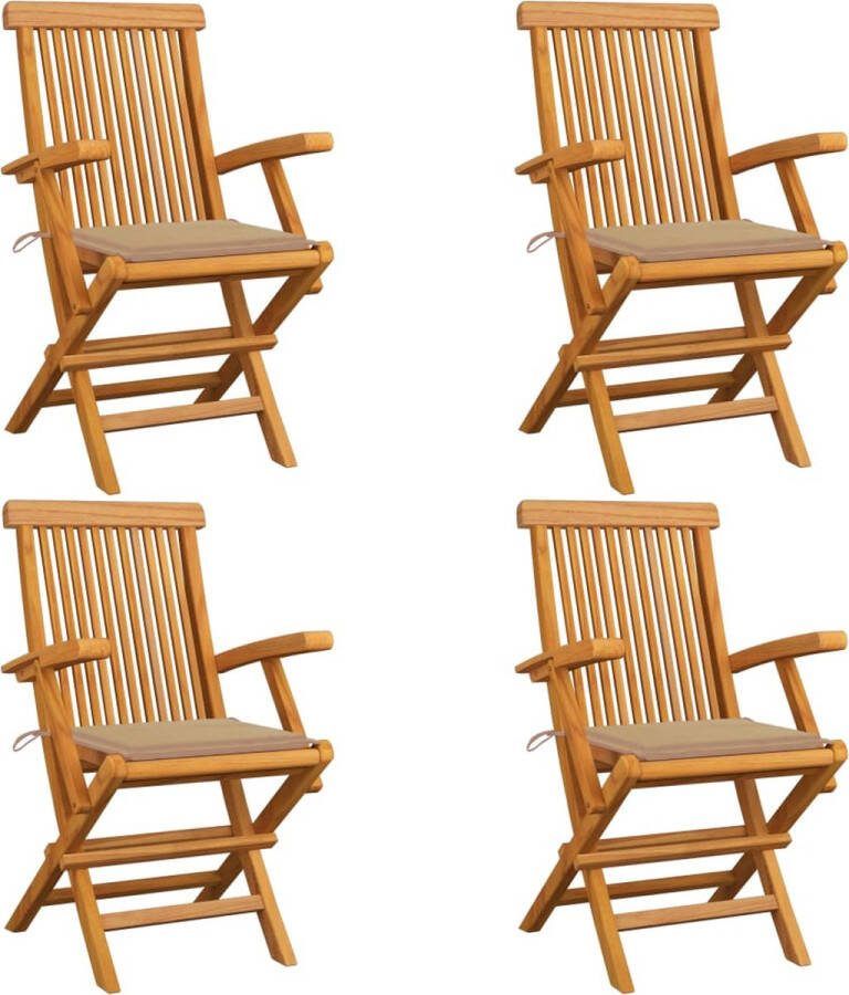 Medina Tuinstoelen 4 st met beige kussens massief teakhout