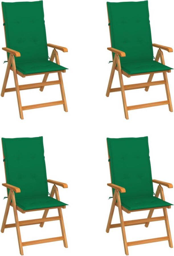 Medina Tuinstoelen 4 st met groene kussens massief teakhout