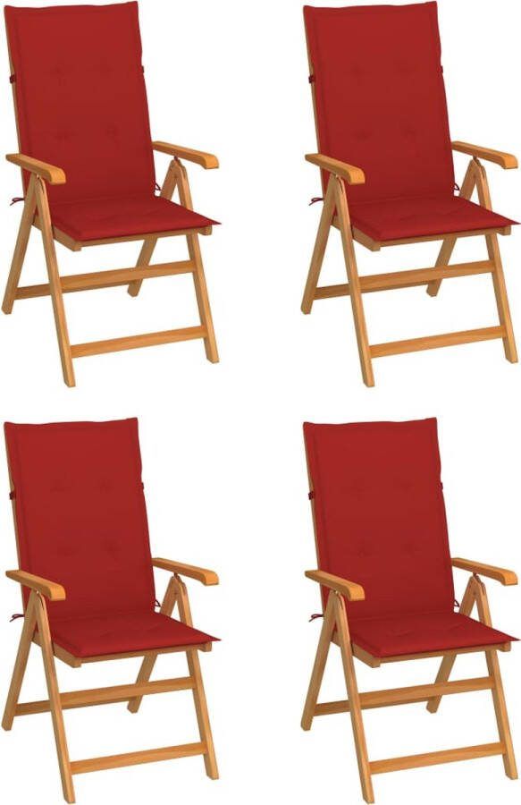 Medina Tuinstoelen 4 st met rode kussens massief teakhout