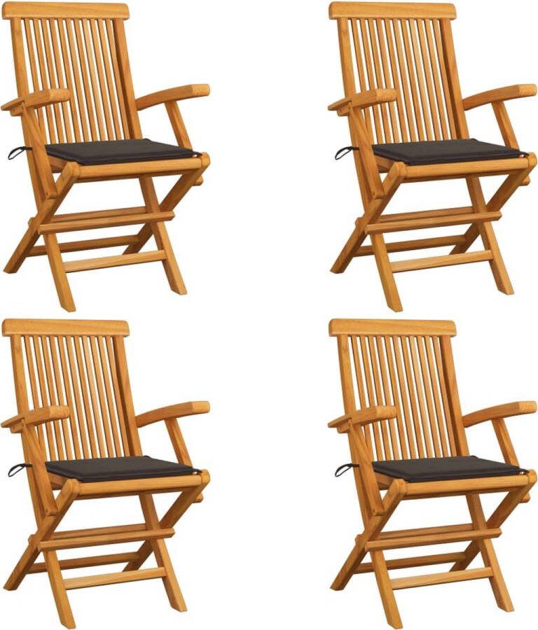 Medina Tuinstoelen 4 st met taupe kussens massief teakhout