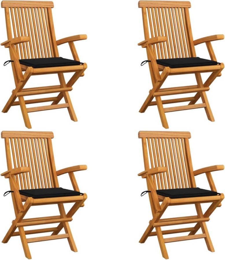 Medina Tuinstoelen 4 st met zwarte kussens massief teakhout