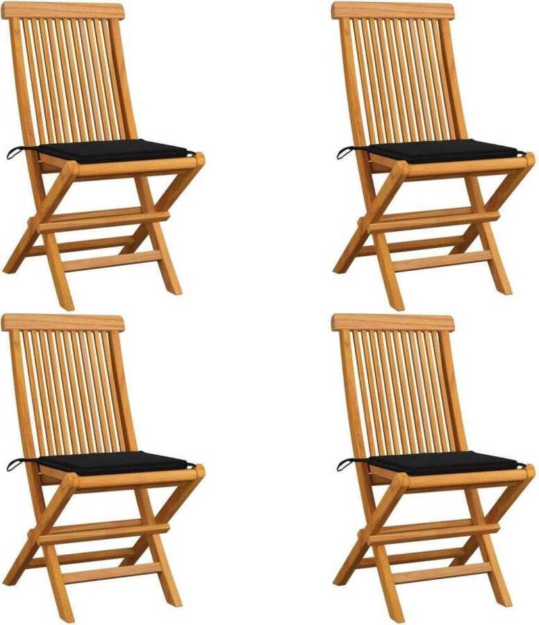 Medina Tuinstoelen 4 st met zwarte kussens massief teakhout