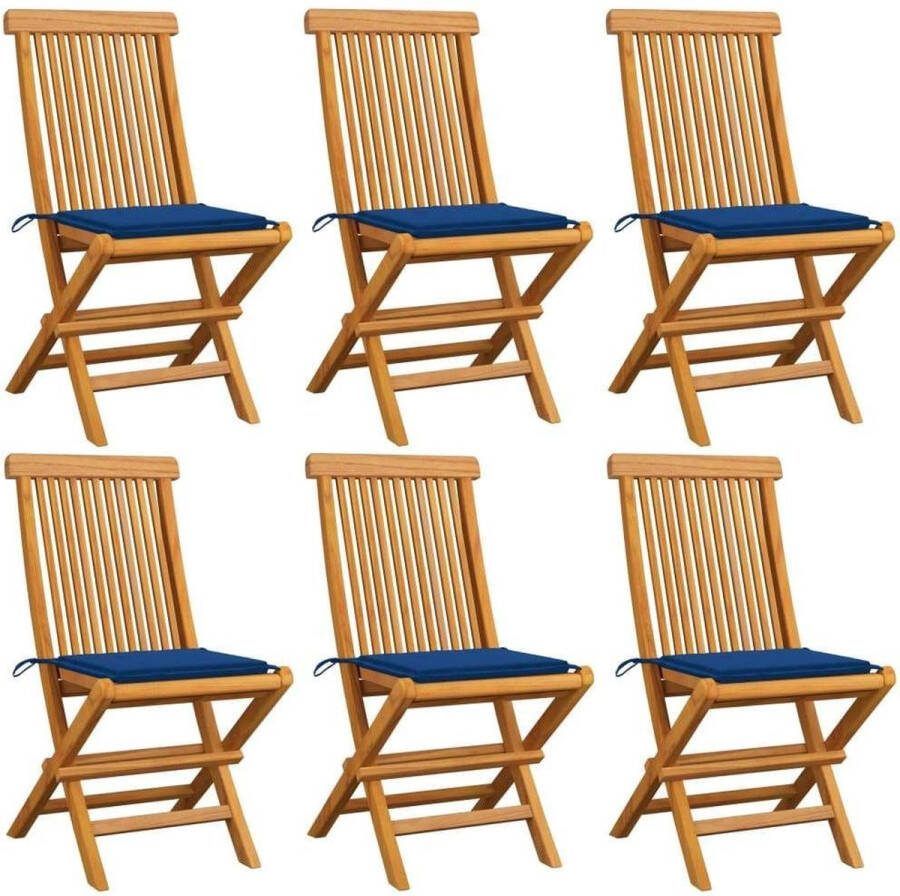 Medina Tuinstoelen 6 st met blauwe kussens massief teakhout