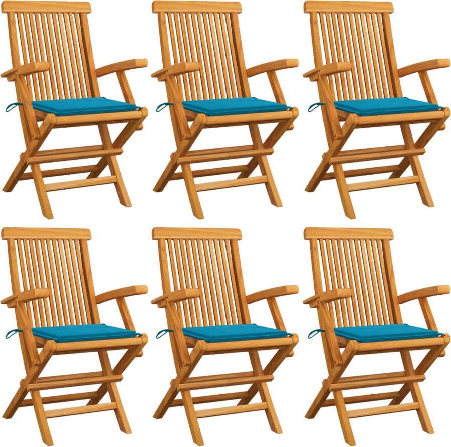 Medina Tuinstoelen 6 st met koningsblauwe kussens massief teakhout