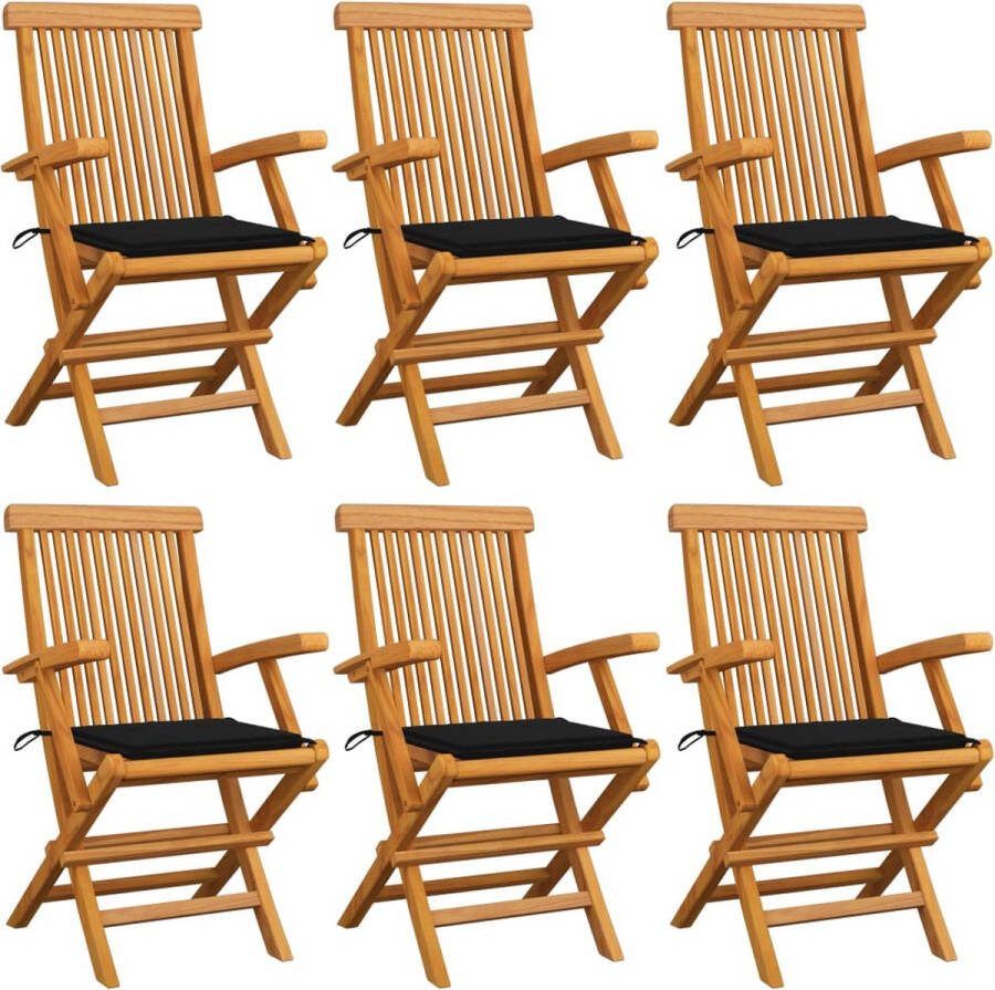 Medina Tuinstoelen 6 st met zwarte kussens massief teakhout