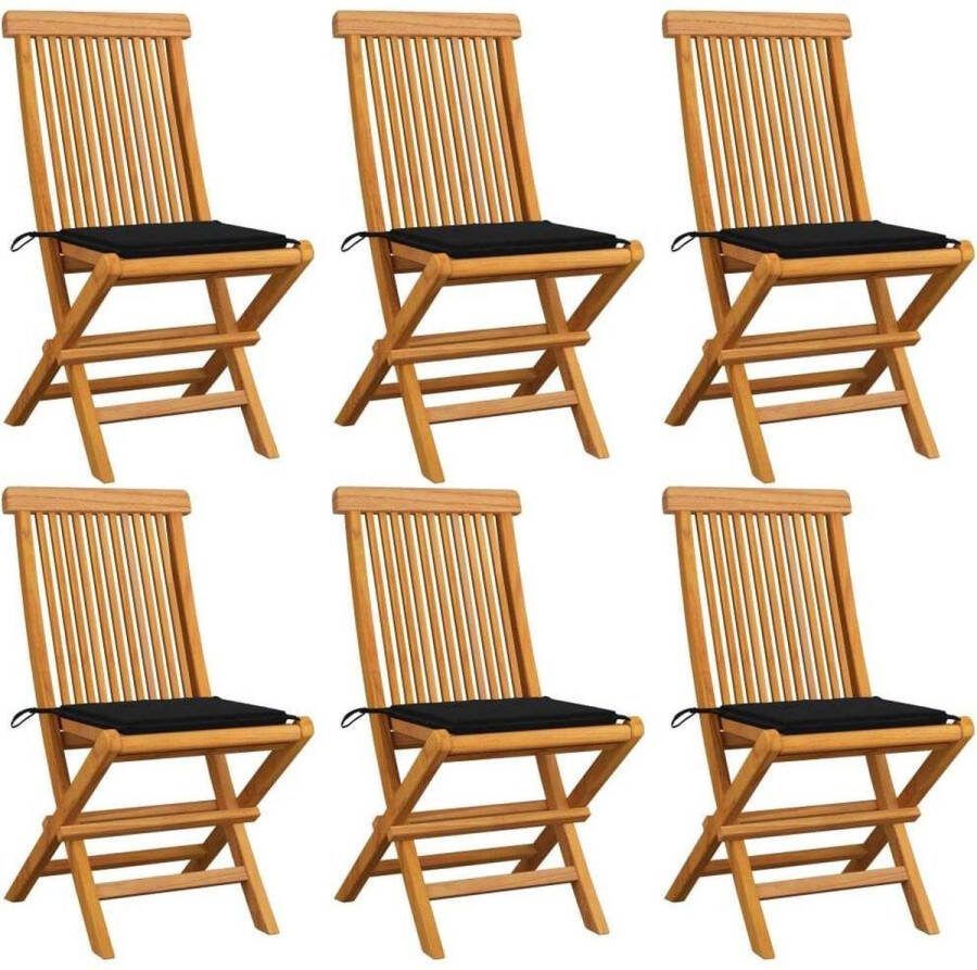 Medina Tuinstoelen 6 st met zwarte kussens massief teakhout