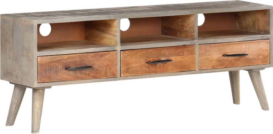 Medina Tv-meubel 130x35x51 cm massief ruw mangohout grijs