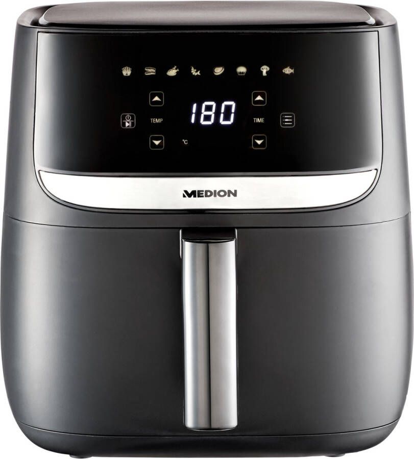 MEDION E50 XL Airfryer Heteluchtfriteuse 5 7 liter XXL 1.700 W digitaal bedieningspaneel LED-Display 8 automatische programma olievrij frituren zwart