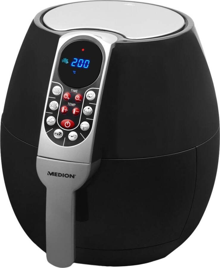 MEDION Life E10 S Airfryer Heteluchtfriteuse Airfryer Klein met 2 5L Inhoud Olievrij Frituren Regelbare temperatuur tot 200° C 1500 W Zwart