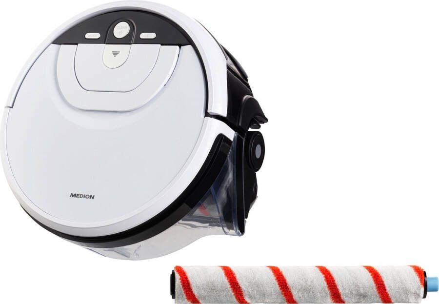 MEDION MD 20053 Dweilrobot met Laadstation Slimme Navigatie Reinigt tot 90 Minuten 0 8L Watertank Laadt Zichzelf Op Wit