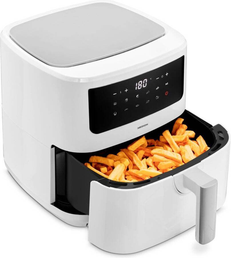 MEDION P10 Airfryer XXL Heteluchtfriteuse XXL Frituurmand 6 8 liter Hetelucht Oven 2150 Watt 9 automatische programma's Wit