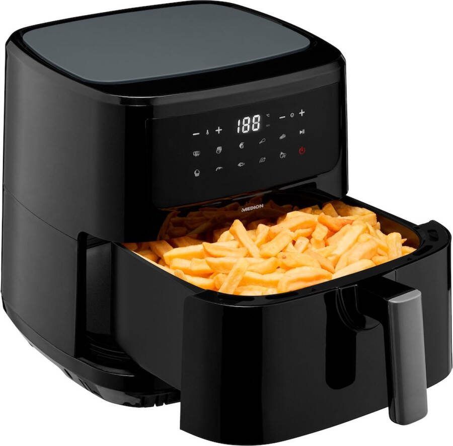 MEDION P10 Airfryer XXL Heteluchtfriteuse XXL Frituurmand 6 8 liter Hetelucht Oven 2150 Watt 9 automatische programma's Zwart