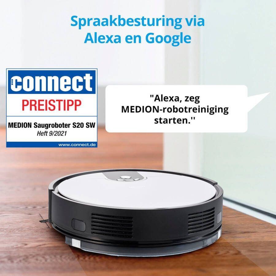 Medion S20 SW Robotstofzuiger App- en Alexa-besturing Wit