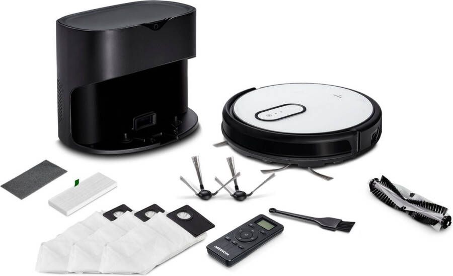MEDION S40 Robotstofzuiger met Leegstation Leegt Automatisch Perfect voor Huisdieren Alexa Google & App controle Geschikt voor alle vloertypen Wit