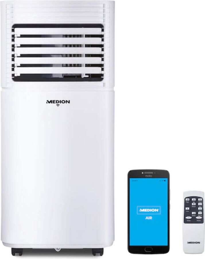 MEDION Smart mobiele airconditioner MD 37215 koelen ontvochtigen en ventileren koelvermogen 7.000 BTU Koelmiddel R290 Max. 25m² App- en spraakbediening
