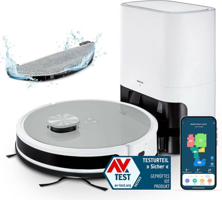 MEDION X21 SW Robotstofzuiger met afvoerstation Lasernavigatie Vermogen 3000 Pa