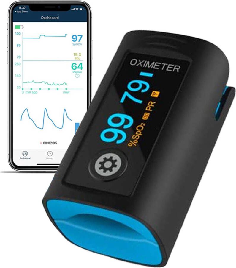 Meditrack Professionele Saturatiemeter met APP en Hartslagmeter Incl. Batterijen Best getest Pulse Oximeter – Zuurstofmeter vinger