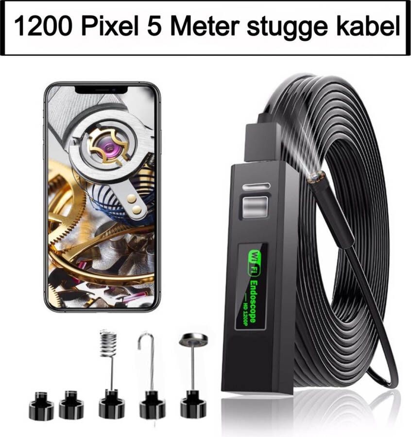 Medj -oplaadbare draadloze WiFi-endoscoop 1200P 2.0MP IP67(waterdicht) inspectiecamera met 5 meter stugge kabel voor iPhone en Android telefoon