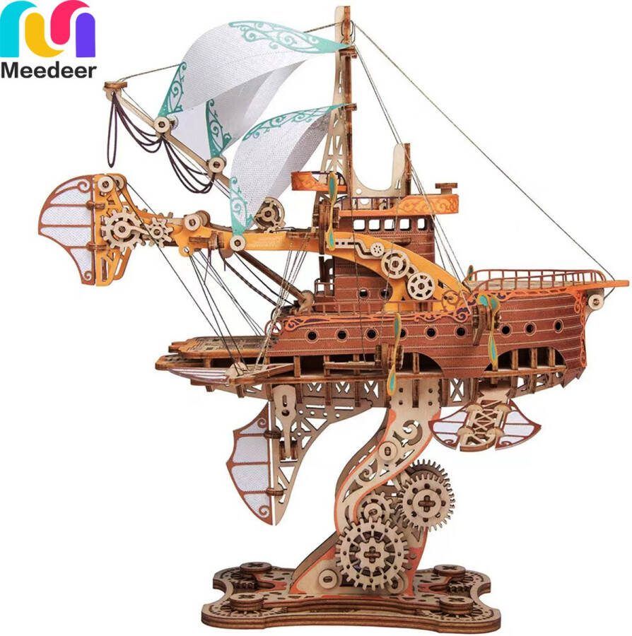 Meedeer 3D-puzzel Houten puzzels Steampunk Modelbouw Model bouwpakket 421 stuks Doe-het-zelf fantasy ruimteschip bouwpakket 80 Dagen Rond De Wereld Thema Speelgoed model voor thuisdecoratie voor 14+ jaar volwassenen