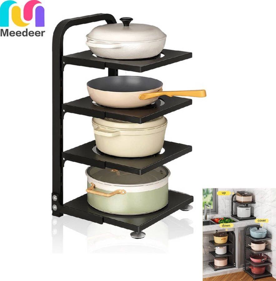 Meedeer 4 lagen Keukenrek-opbergplanken keukenkast Kabinet opbergrek voor magnetron oven servies fruitborden Kleur:zwart