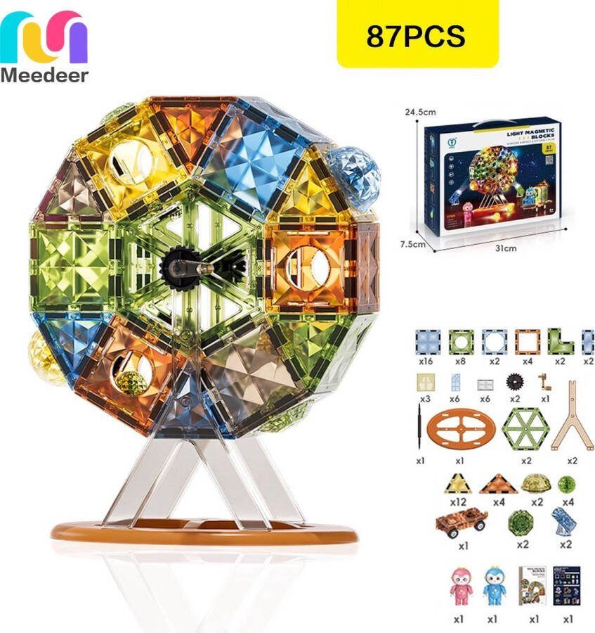 Meedeer 87 Stuks Magnetisch speelgoed-Magnetische Bouwstenen 4D Magnetisch Spoor Speelgoed voor Kinderen -Magnetische Blokken- Montessori Puzzelblokken Educatief Geschenk Bouwset Voor Jongens en Meisjes 3 Jaar +