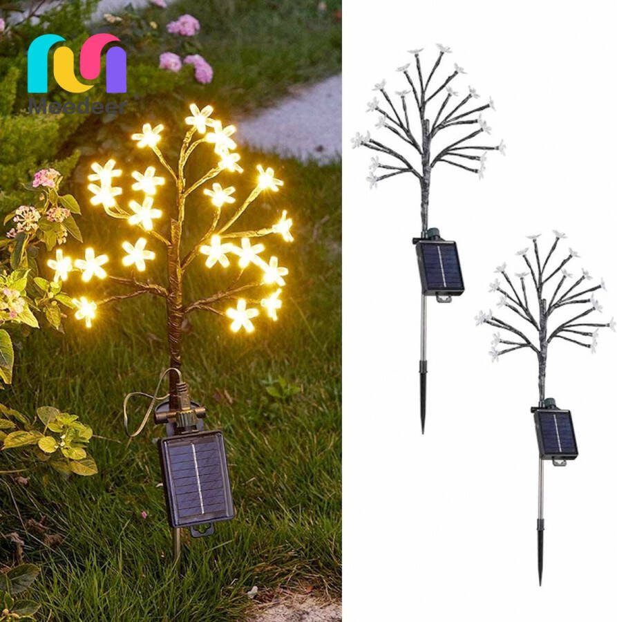Meedeer Decoratieve verlichting(2 stuks) zonne-energieverlichting buiten warm licht Sakura-verlichting IP65 Waterdicht Led voor tuin balkon bomen Halloween Kerstmis