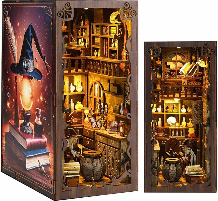 Meedeer DIY Book Nook Kit-DIY miniatuur poppenhuis kit- Magische Nacht Thema-3D houten puzzel boekensteunen-Booknook modelbouwset met meubels en led-licht-houten modellen om te bouwen voor volwassenen