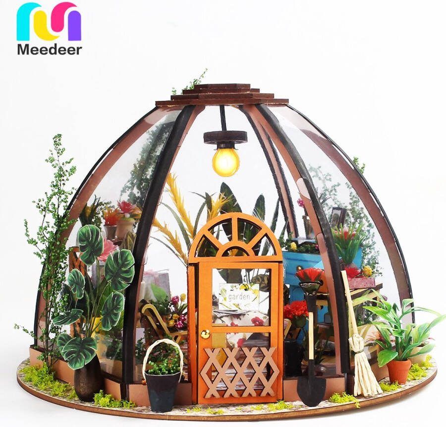 Meedeer DIY Modelbouw- Premium Miniatuur bouwpakket-XL bouwpakket-bloemenruimtemodel-miniatuur poppenhuis-handgemaakt houten model-Met LED verlichting- 22 x 22 x 16 cm-voor 14 jaar + kinderen