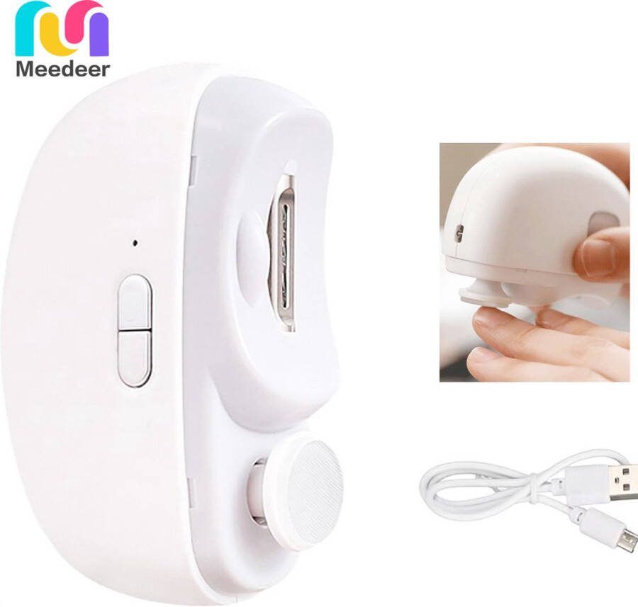 Meedeer Elektrische nagelknipper(Kleur:Wit) 2 snelheden instelbaar automatische nagelknipper met slijpkop en ledlicht professionele nagelknipper voor kinderen en volwassenen USB-oplaadbaar