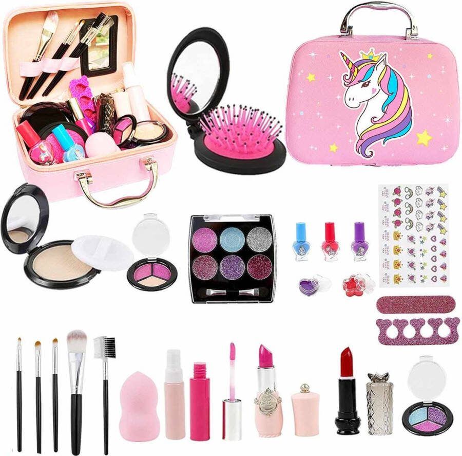 Meedeer Make up Koffer Meisjes-Meisjes Make-up Set-Kids Make-up Sets voor meisjes-Veilig & Echt Wasbaar Rollenspel Kids Make Up Kit Meisjes Speelgoed met Cosmetische Case voor Meisjes 5 6 7 8 9 10 + Leeftijd Verjaardag Kerstmis，Kindercadeau