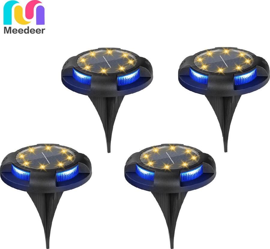 Meedeer 12 Leds Solar Grondspots (4stuks) Warm wit-Grond Spots op Zonne-energie met 12 LED Spotjes 10 Uur Buiten Verlichting in Tuin IP65 Waterdicht Tuinverlichting Lamp op zonne energie-Buitenverlichting Tuinlamp
