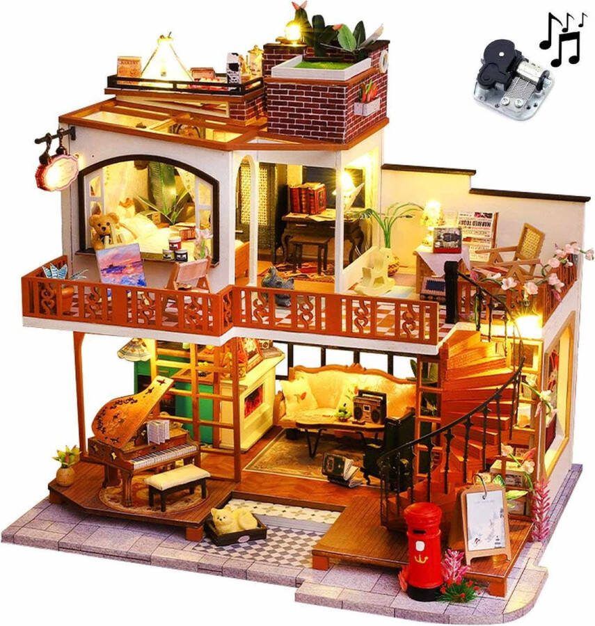 Meedeer Miniatuur Bouwpakket-Bouwpakket voor bouwstenen-Retrostijl stijl Architectuur Bouwstenen Bouwpakket-Modelbouwset-Houten Poppenhuis-Voor Kinderen- Jeugdigen-Volwassenen-Kindercadeaus