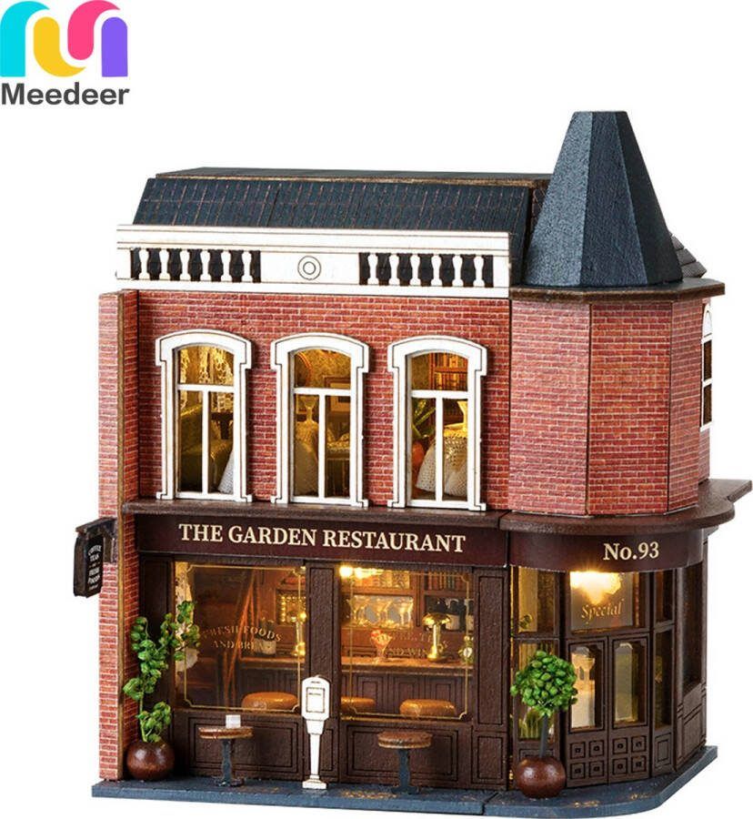 Meedeer Miniatuur Bouwpakket voor bouwstenen Restaurant De Hoek Corner Western Restaurant Architectuur Bouwstenen Bouwpakket Modelbouwset Houten Poppenhuis Cadeau voor Volwassenen en Kinderen