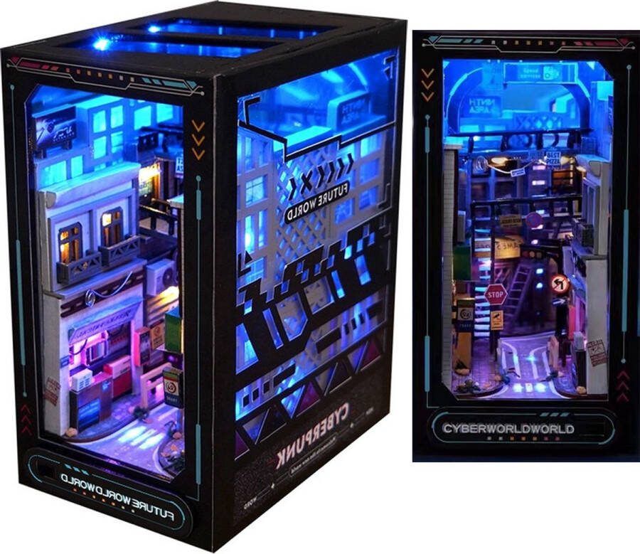 Meedeer OP=OP ! Boek Nook Kit led-verlichting miniatuur poppenhuis Creative Future World Houten Puzzel 3D puzzel boekensteun Booknook houten poppenhuis Decor Miniatuur Poppenhuis Model Kit voor Kinderen Volwassenen Gift