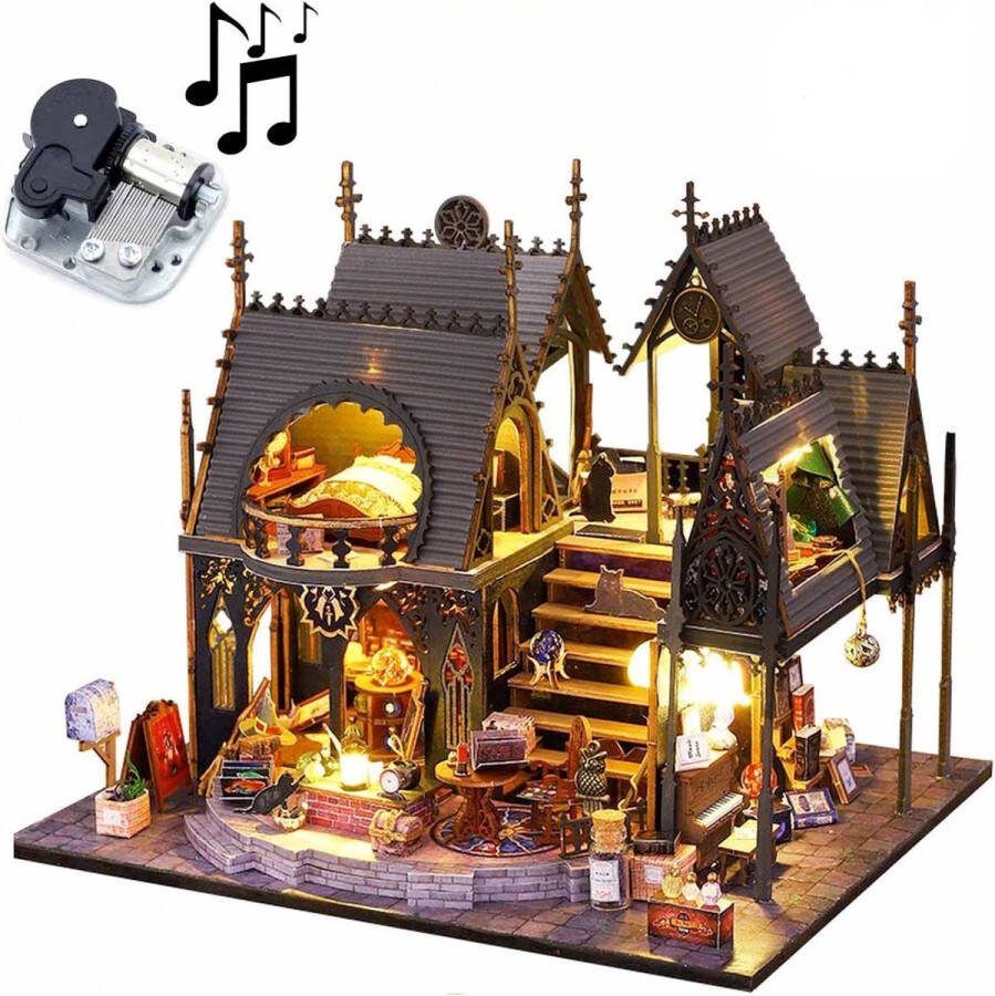 Meedeer OP=OP! Nieuwe Premium XXL Miniatuur bouwpakket met muziekdoos- DIY Luna's magische huis model- Miniatuur bouwpakket-miniatuur poppenhuis-handgemaakt houten model-Met LED verlichting- 24x19x20cm- Poppenhuis – Voor 14 jaar +